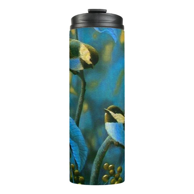 Blue yellow little birds  thermal tumbler (Front)