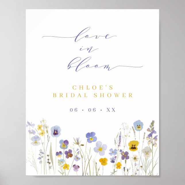 Blue & Yellow Love in Bloom Bridal Shower Welcome Poster (Front)