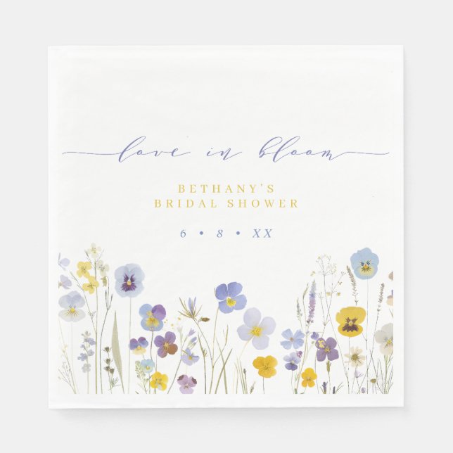 Blue & Yellow Love in Bloom Floral Bridal Shower Napkin (Front)