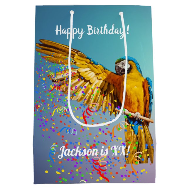 Blue & Yellow Macaw Throws Confetti   Medium Gift Bag (Back)