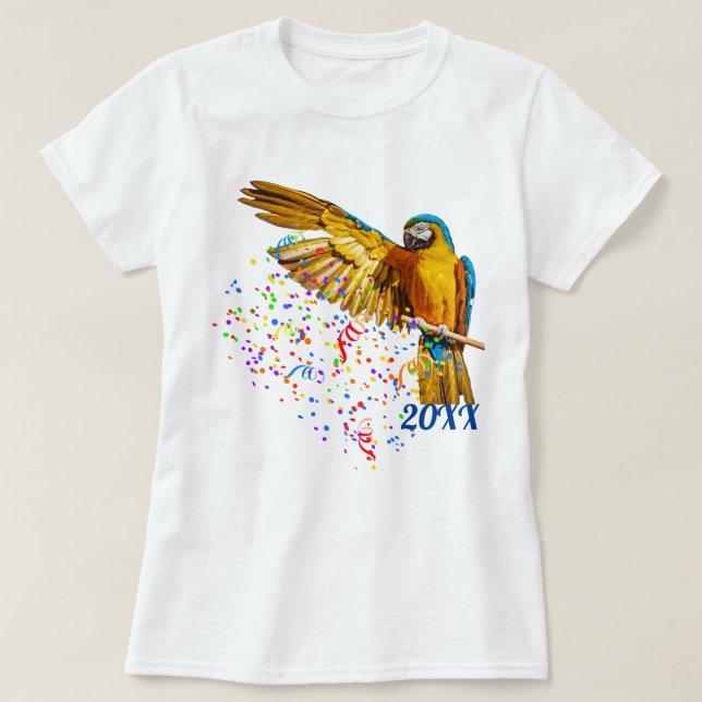 Blue & Yellow Macaw Throws Confetti T-Shirt (Design Front)