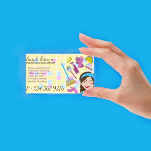 Blue Yellow Maid House Cleaning Service Business Card
