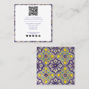 Blue Yellow Mediterranean Interior Designer Square Business Card