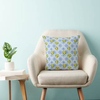 Blue Yellow Mediterranean Lemons Italian Amalfi Cushion