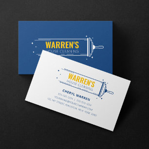 Blue Yellow Minimalist Housekeeping House Cleaning Business Card