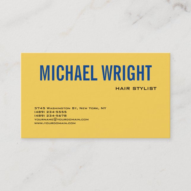 Blue Yellow Modern Plain Simple Minimalist Business Card (Front)