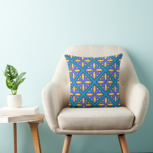 Blue & Yellow Modern Tile Design Cushion