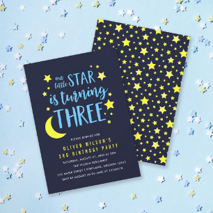 Blue Yellow Moon and Stars 3rd Birthday Invitation