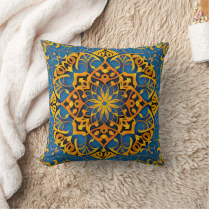 blue yellow mosaic cushion