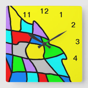 Blue Yellow Multicolor Mosaic Square Wall Clock
