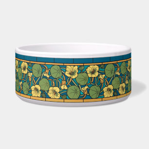 Blue Yellow Nasturtium Flower Nouveau Pattern