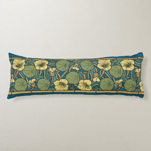 Blue Yellow Nasturtium Flower Nouveau Pattern Body Cushion