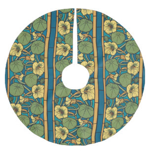 Blue Yellow Nasturtium Flower Nouveau Pattern Brushed Polyester Tree Skirt