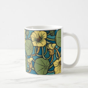 Blue Yellow Nasturtium Flower Nouveau Pattern Coffee Mug