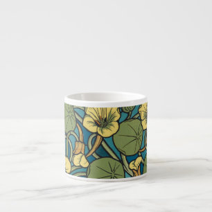 Blue Yellow Nasturtium Flower Nouveau Pattern Espresso Cup