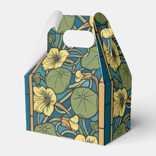Blue Yellow Nasturtium Flower Nouveau Pattern Favour Box (Front Side)