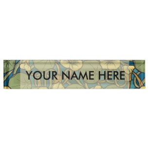 Blue Yellow Nasturtium Flower Nouveau Pattern Nameplate