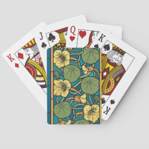 Blue Yellow Nasturtium Flower Nouveau Pattern Playing Cards