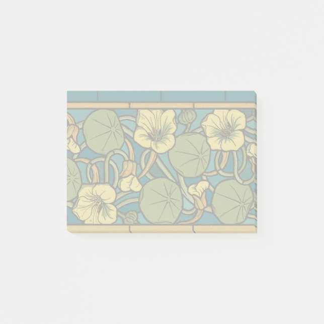 Blue Yellow Nasturtium Flower Nouveau Pattern Post-it Notes (Front)
