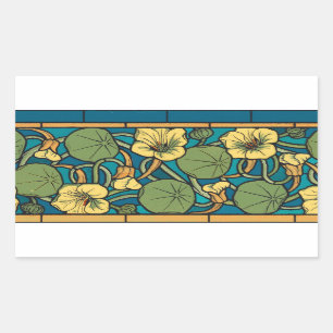 Blue Yellow Nasturtium Flower Nouveau Pattern Rectangular Sticker