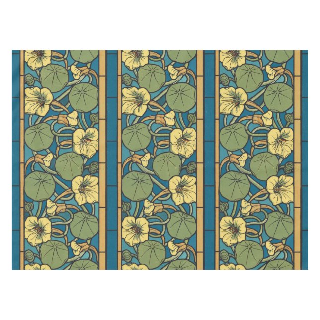 Blue Yellow Nasturtium Flower Nouveau Pattern Tablecloth (Front (Horizontal))