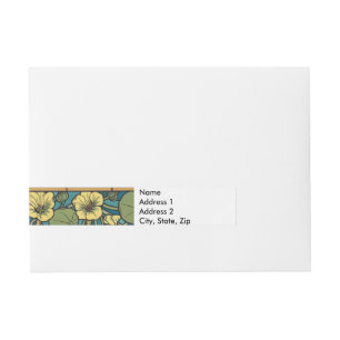 Blue Yellow Nasturtium Flower Nouveau Pattern Wraparound Address Label
