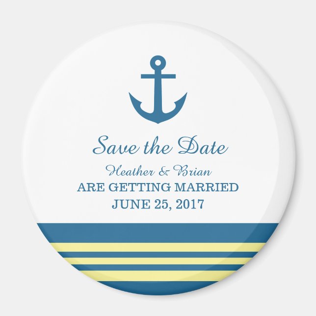 Blue Yellow Nautical Anchor Save the Date Magnet (Front)