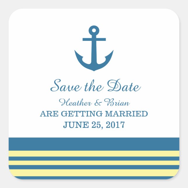 Blue Yellow Nautical Anchor Save the Date Stickers (Front)