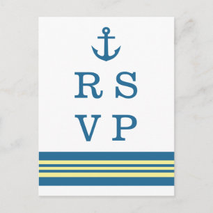 Blue Yellow Nautical Anchor Wedding RSVP Postcard