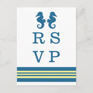Blue Yellow Nautical Seahorse RSVP Postcard