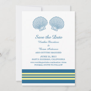 Blue Yellow Nautical Seashells Save the Date Invitation