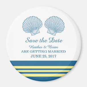 Blue Yellow Nautical Seashells Save the Date Magnet