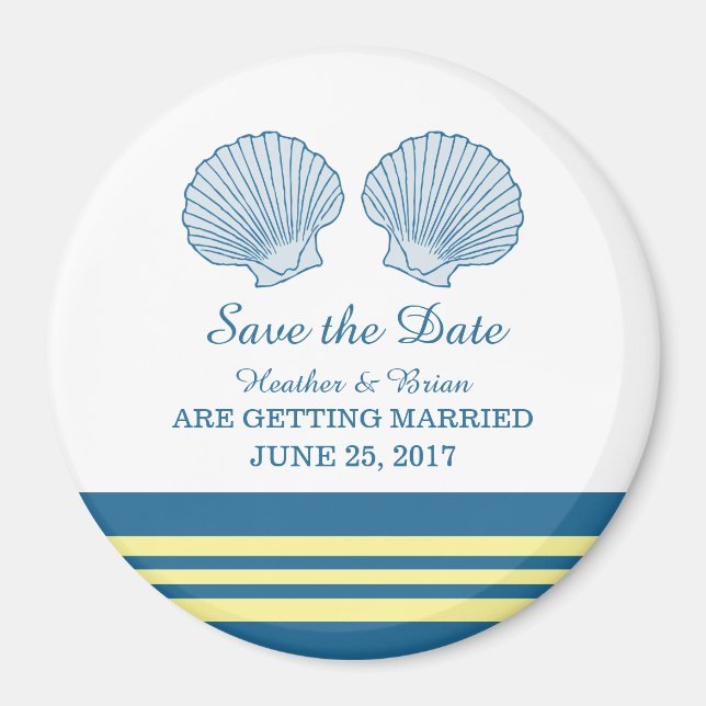 Blue Yellow Nautical Seashells Save the Date Magnet (Front)