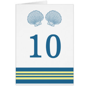 Blue Yellow Nautical Seashells Table Number Card