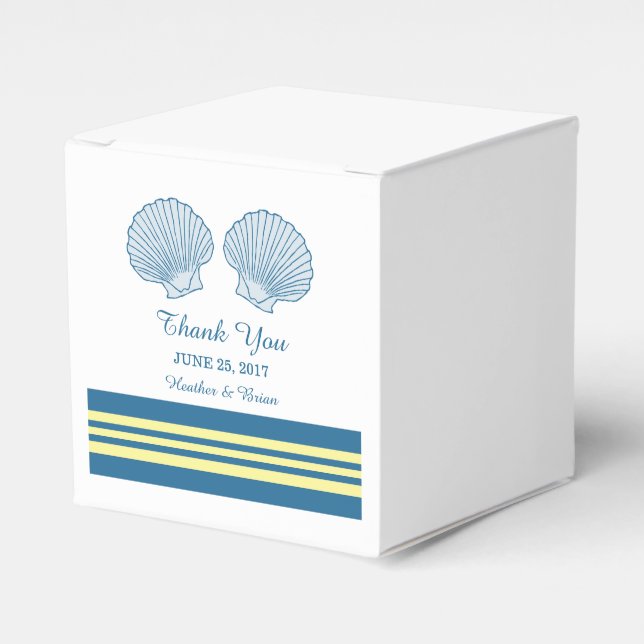 Blue Yellow Nautical Seashells Wedding Favour Boxe Box (Front Side)