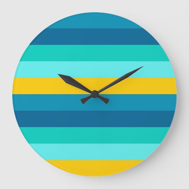 Blue Yellow Ocean Lemon Stripes Large Clock (Front)