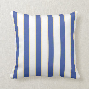 Blue Yellow on White Striped Throw Pillow