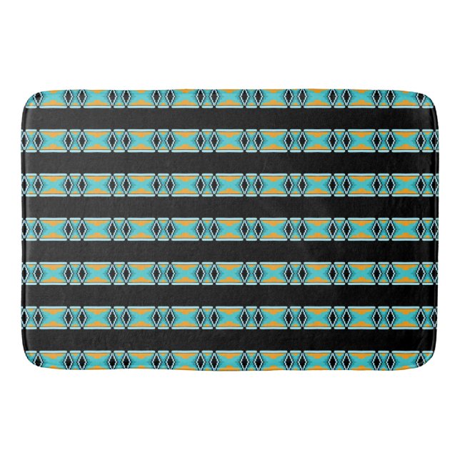 Blue Yellow Orange Decorative Borders Bath Mat (Front)