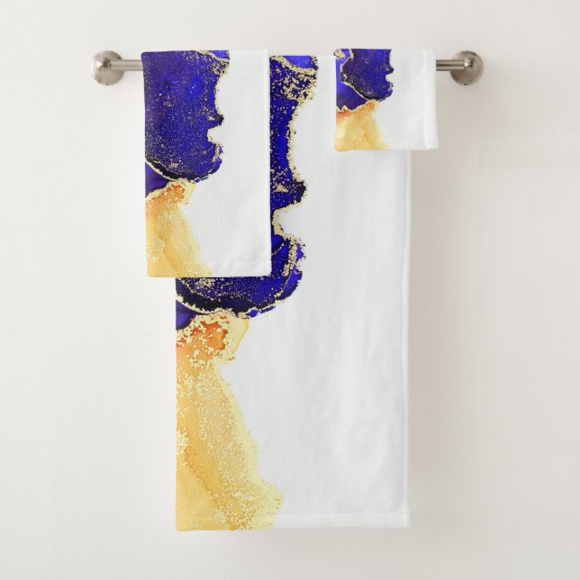 Blue Yellow Orange Gold Abstract Bath Towel Set (Insitu)