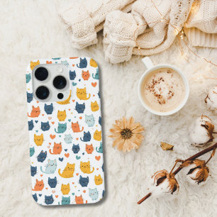 Blue Yellow Orange Kawaii Cat Pattern Cat Lover iPhone 15 Pro Case