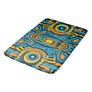 Blue yellow orange mirror doodles bath mat