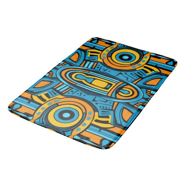 Blue yellow orange mirror doodles bath mat (Angled)