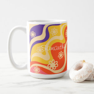 Blue,Yellow,Orange, Pink Floral Abstract  Coffee Mug