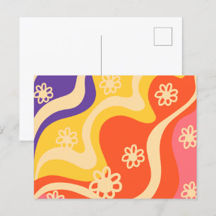 Blue,Yellow,Orange, Pink Floral Abstract  Postcard