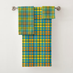 Blue Yellow Orange Plaid Tartan Design  Bath Towel Set