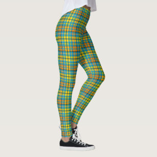 Blue Yellow Orange Plaid Tartan Design Leggings