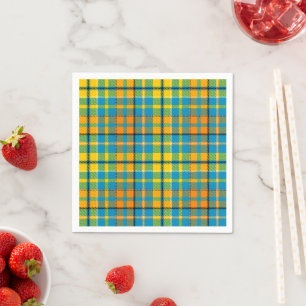Blue Yellow Orange Plaid Tartan Design Napkin