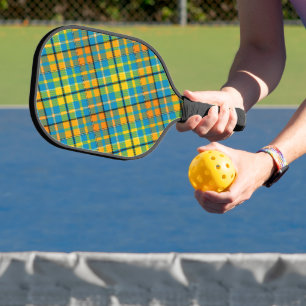 Blue Yellow Orange Plaid Tartan Design  Pickleball Paddle