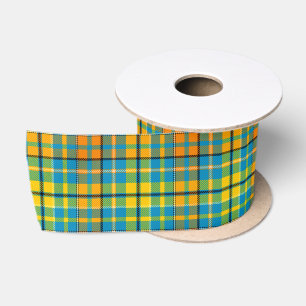 Blue Yellow Orange Plaid Tartan Design  Satin Ribbon