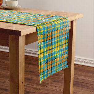 Blue Yellow Orange Plaid Tartan Design Short Table Runner